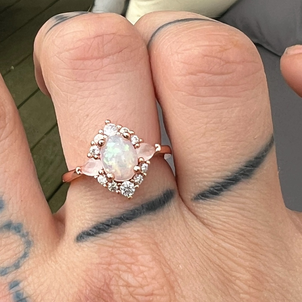 Rose gold sterling silver opal ring